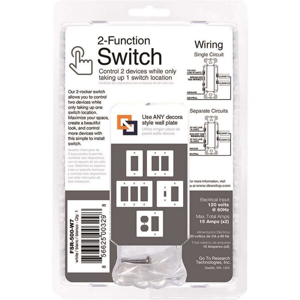 National Brand Alternative 2-Function Rocker Combination Switch in White 120-Volt, 15 AMPX2 - FSR-500-W7