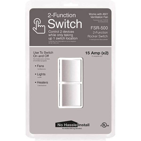 National Brand Alternative 2-Function Rocker Combination Switch in White 120-Volt, 15 AMPX2 - FSR-500-W7