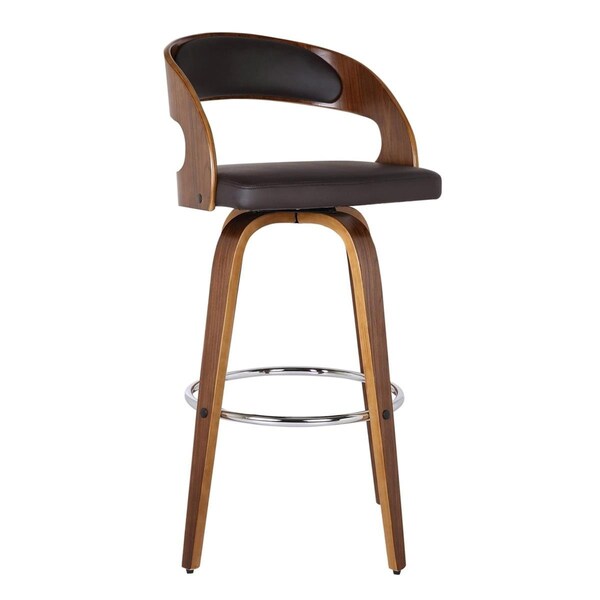 Benjara 30 in. Swivel Faux Leather Counter Height Barstool with Open Back, Brown - BM155718