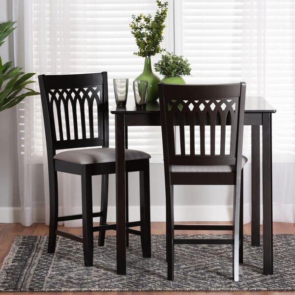 Baxton Studio Genesis Modern Grey Fabric and Dark Brown Finished Wood 2-Piece Counter Stool Set, PR - 230-2PC-13210-ZORO