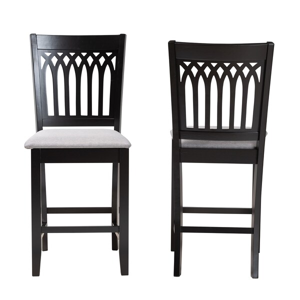 Baxton Studio Genesis Modern Grey Fabric and Dark Brown Finished Wood 2-Piece Counter Stool Set, PR - 230-2PC-13210-ZORO
