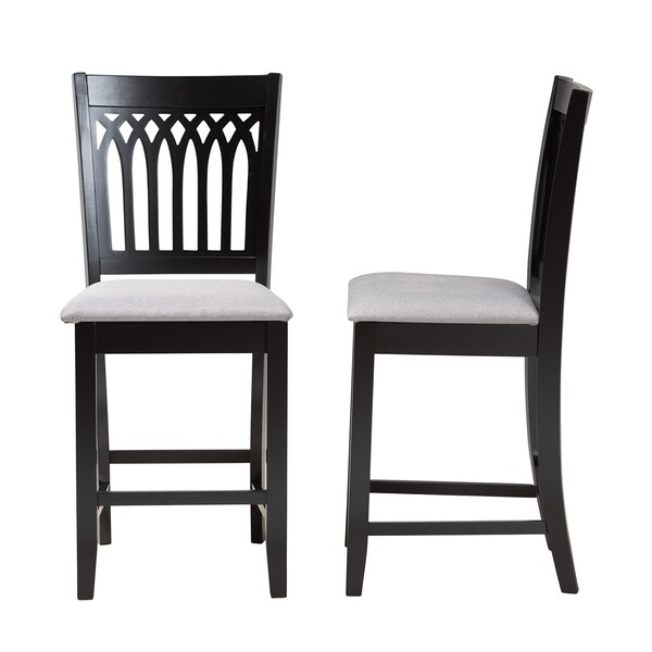 Baxton Studio Genesis Modern Grey Fabric and Dark Brown Finished Wood 2-Piece Counter Stool Set, PR - 230-2PC-13210-ZORO