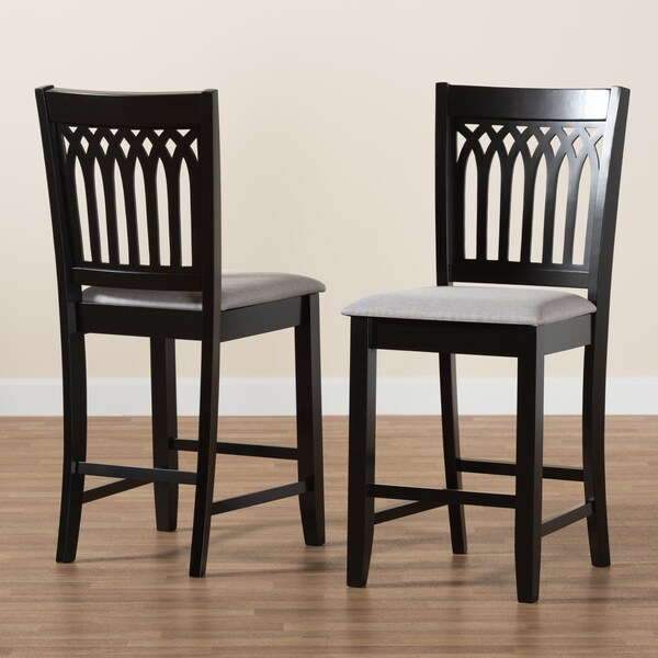 Baxton Studio Genesis Modern Grey Fabric and Dark Brown Finished Wood 2-Piece Counter Stool Set, PR - 230-2PC-13210-ZORO