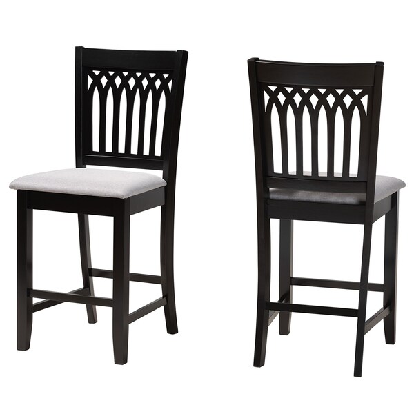 Baxton Studio Genesis Modern Grey Fabric and Dark Brown Finished Wood 2-Piece Counter Stool Set, PR - 230-2PC-13210-ZORO