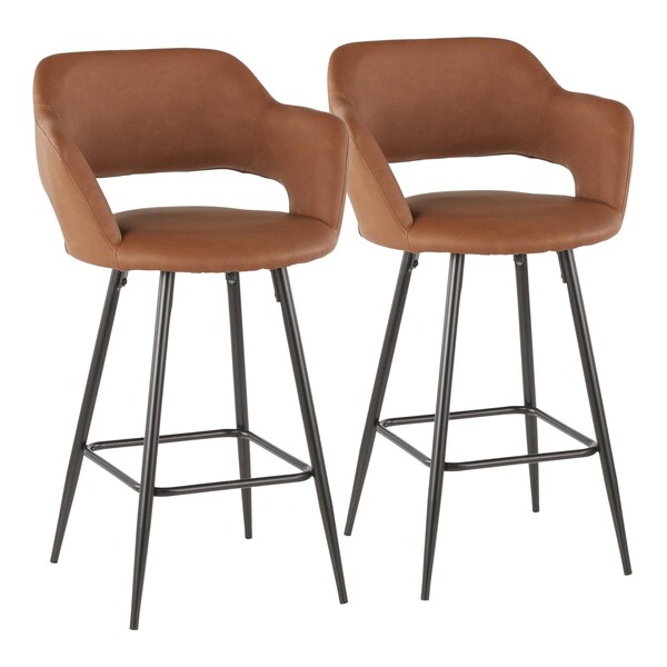 Lumisource Margarite Counter Stool in Black Metal and Brown Faux Leather, PK 2 - B25-MARG BK+BN2