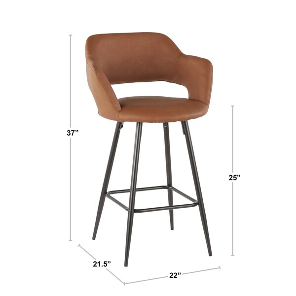 Lumisource Margarite Counter Stool in Black Metal and Brown Faux Leather, PK 2 - B25-MARG BK+BN2