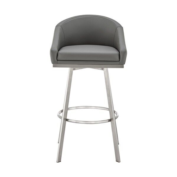Armen Living Noran Swivel Counter Stool in Brushed Stainless Steel with Gray Faux Leather - 840254335769