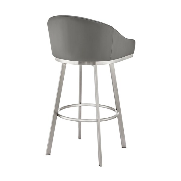 Armen Living Noran Swivel Counter Stool in Brushed Stainless Steel with Gray Faux Leather - 840254335769