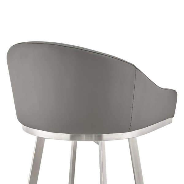 Armen Living Noran Swivel Counter Stool in Brushed Stainless Steel with Gray Faux Leather - 840254335769