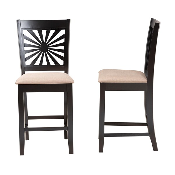 Baxton Studio Olympia Modern Beige Fabric and Espresso Brown Finished Wood 2-Piece Counter Stool Set - 231-2PC-13200-ZORO