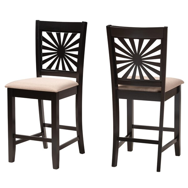 Baxton Studio Olympia Modern Beige Fabric and Espresso Brown Finished Wood 2-Piece Counter Stool Set - 231-2PC-13200-ZORO
