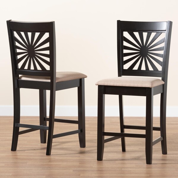 Baxton Studio Olympia Modern Beige Fabric and Espresso Brown Finished Wood 2-Piece Counter Stool Set - 231-2PC-13200-ZORO