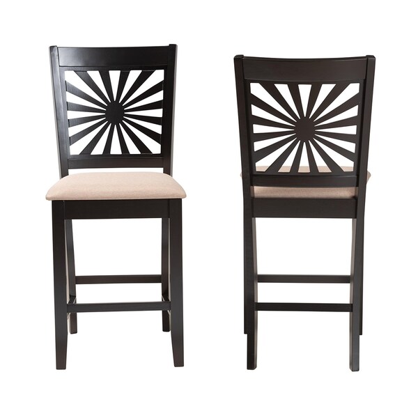 Baxton Studio Olympia Modern Beige Fabric and Espresso Brown Finished Wood 2-Piece Counter Stool Set - 231-2PC-13200-ZORO