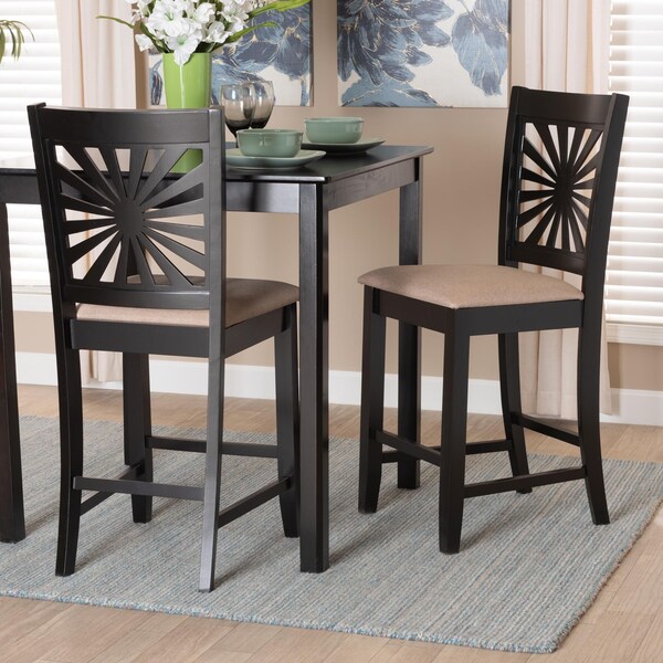 Baxton Studio Olympia Modern Beige Fabric and Espresso Brown Finished Wood 2-Piece Counter Stool Set - 231-2PC-13200-ZORO