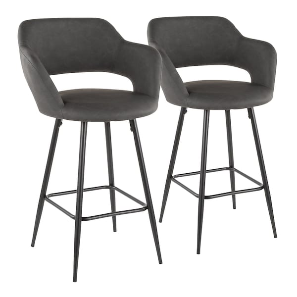 Lumisource Margarite Counter Stool in Black Metal and Grey Faux Leather, PK 2 - B25-MARG BK+GY2