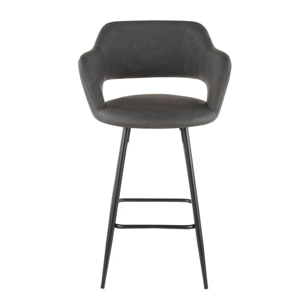 Lumisource Margarite Counter Stool in Black Metal and Grey Faux Leather, PK 2 - B25-MARG BK+GY2