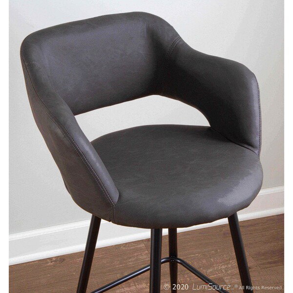 Lumisource Margarite Counter Stool in Black Metal and Grey Faux Leather, PK 2 - B25-MARG BK+GY2