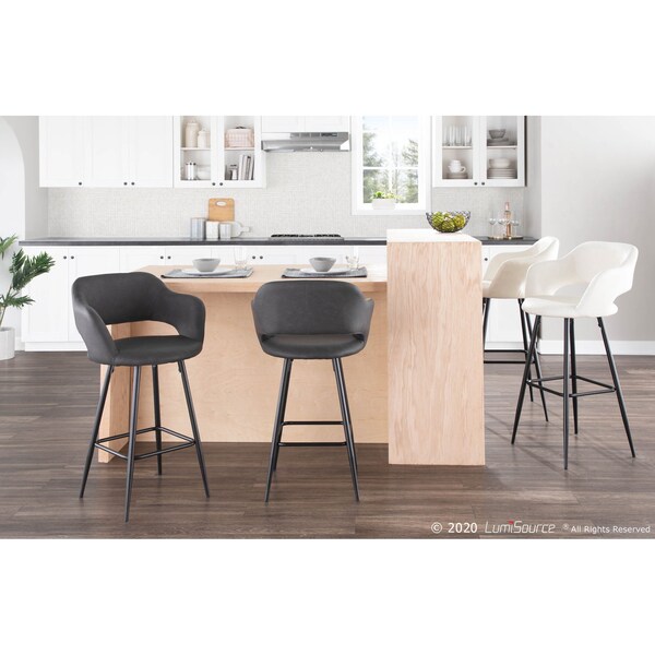 Lumisource Margarite Counter Stool in Black Metal and Grey Faux Leather, PK 2 - B25-MARG BK+GY2