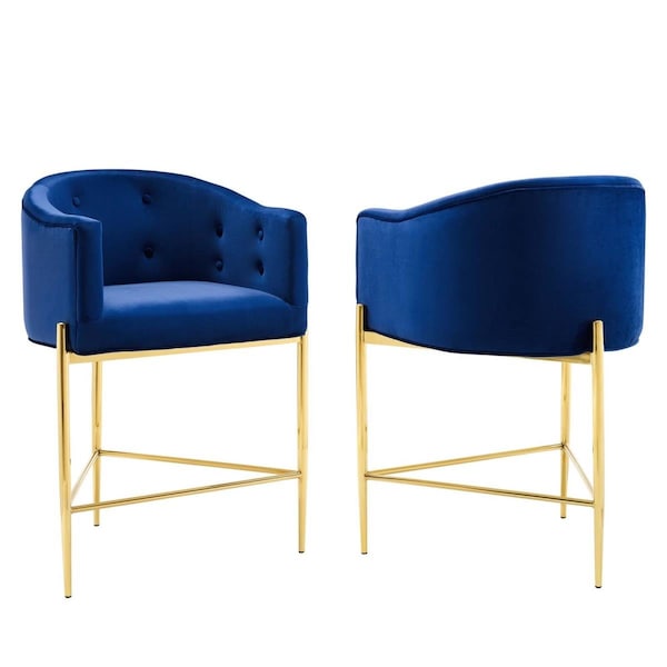 Modway Furniture Savour Tufted Performance Velvet Counter Stool, Navy - Set of 2 - EEI-4596-NAV