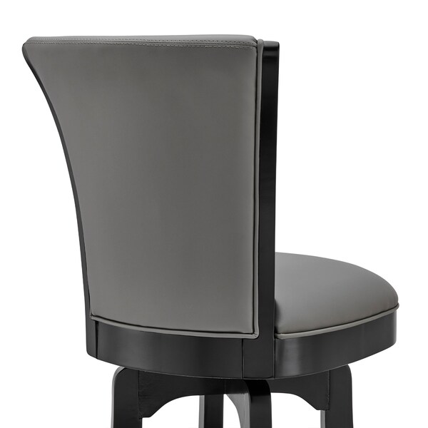 Armen Living Raleigh 26" Counter Height Swivel Barstool in Black Finish and Gray Faux Leather - LCRABASIBLGR26