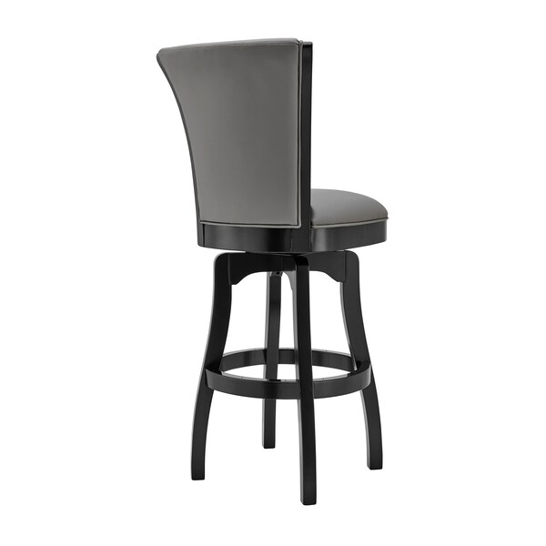 Armen Living Raleigh 26" Counter Height Swivel Barstool in Black Finish and Gray Faux Leather - LCRABASIBLGR26