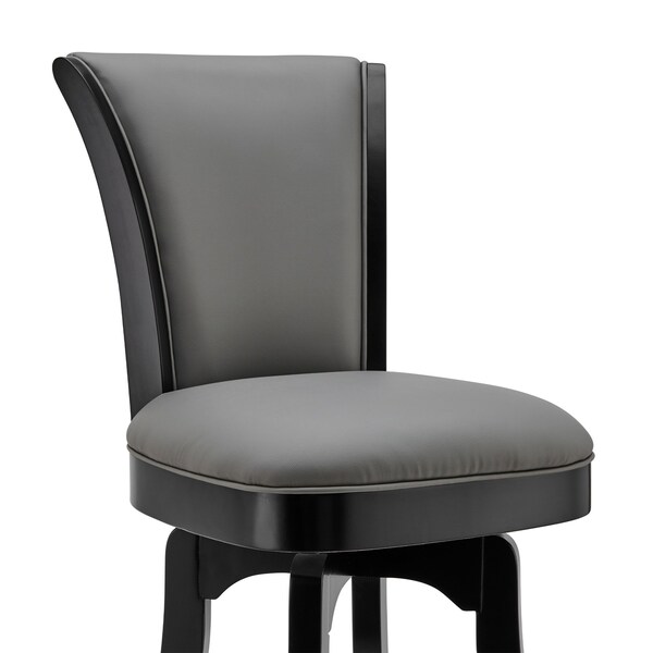Armen Living Raleigh 26" Counter Height Swivel Barstool in Black Finish and Gray Faux Leather - LCRABASIBLGR26