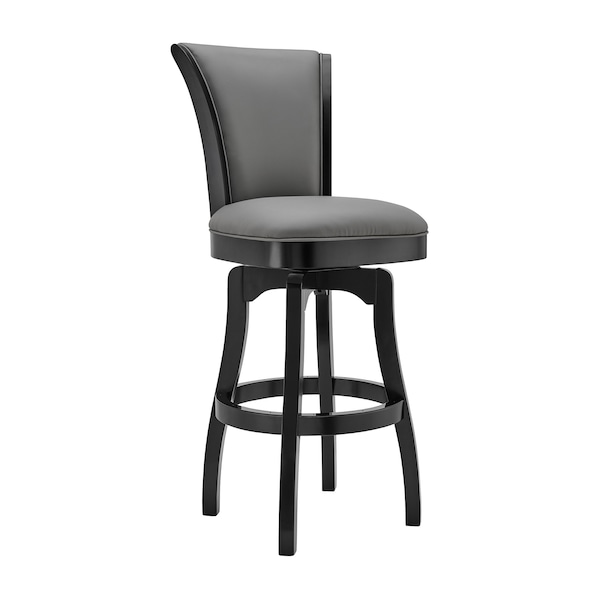 Armen Living Raleigh 26" Counter Height Swivel Barstool in Black Finish and Gray Faux Leather - LCRABASIBLGR26
