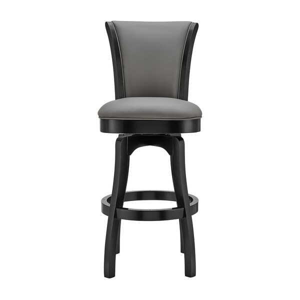 Armen Living Raleigh 26" Counter Height Swivel Barstool in Black Finish and Gray Faux Leather - LCRABASIBLGR26