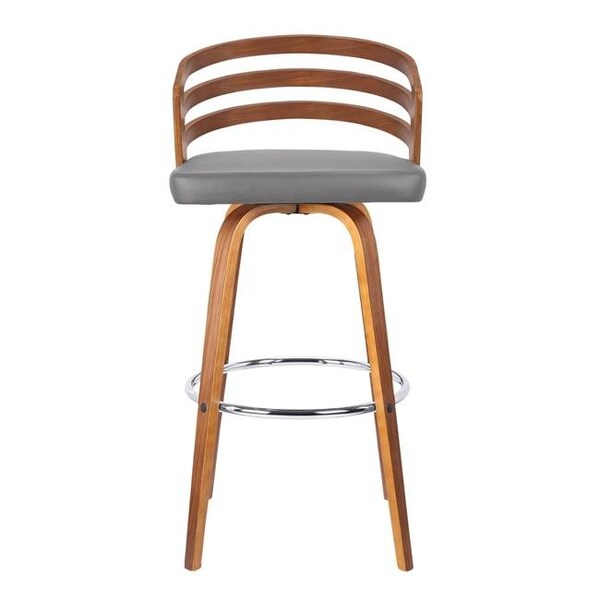 Armen Living Armen Living LCJYBAGRWA26 25 x 17 x 17 in. 26 in. Jayden Mid-Century Swivel Counter Height Barstool; Grey Faux Leather with Walnut Veneer - LCJYBAGRWA26