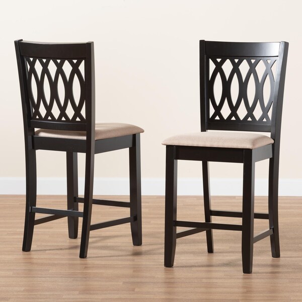 Baxton Studio Florencia Modern Beige Fabric and Espresso Brown Finished Wood 2-Piece Counter Stool Set - 231-2PC-13186-ZORO
