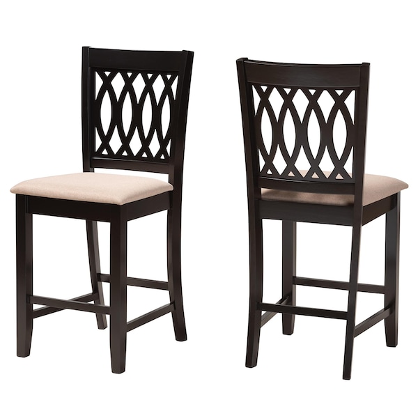 Baxton Studio Florencia Modern Beige Fabric and Espresso Brown Finished Wood 2-Piece Counter Stool Set - 231-2PC-13186-ZORO