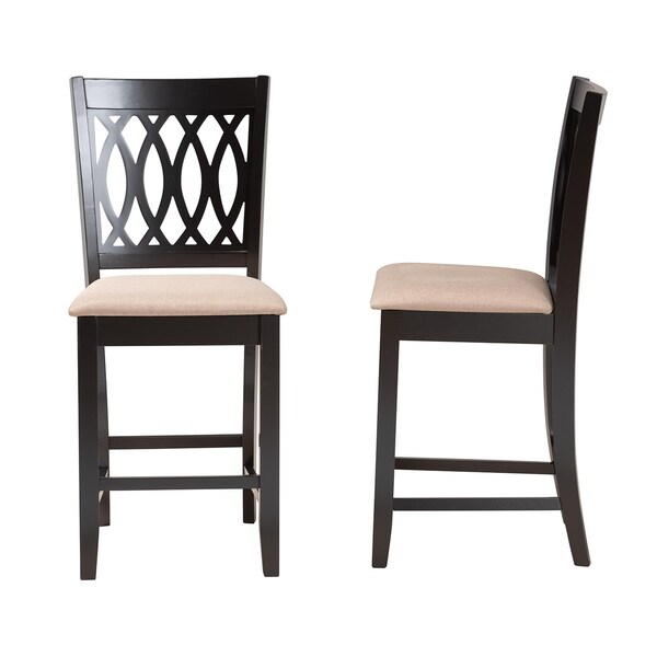 Baxton Studio Florencia Modern Beige Fabric and Espresso Brown Finished Wood 2-Piece Counter Stool Set - 231-2PC-13186-ZORO