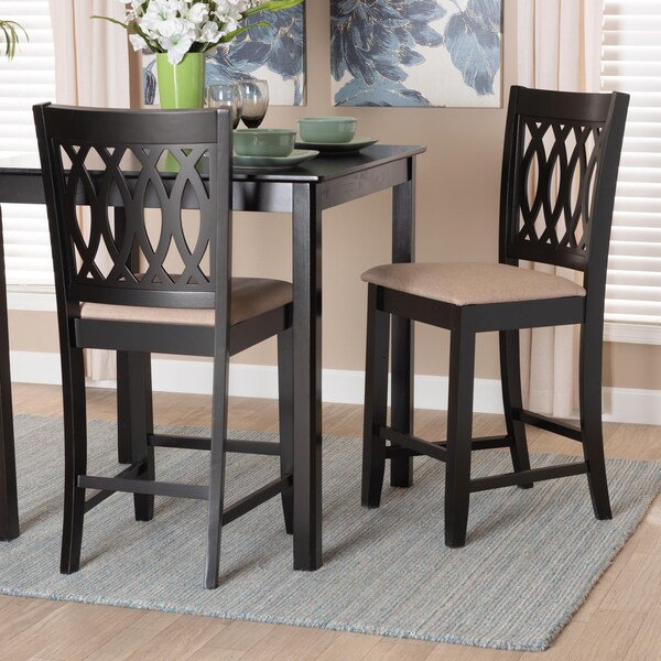 Baxton Studio Florencia Modern Beige Fabric and Espresso Brown Finished Wood 2-Piece Counter Stool Set - 231-2PC-13186-ZORO