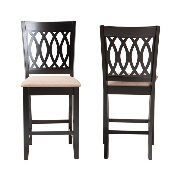 Baxton Studio Florencia Modern Beige Fabric and Espresso Brown Finished Wood 2-Piece Counter Stool Set - 231-2PC-13186-ZORO