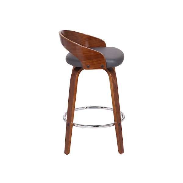 Armen Living Sonia 26" Counter Height Swivel Gray Faux Leather and Walnut Wood Bar Stool - LCSOBAGRWA26