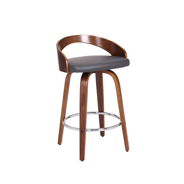 Armen Living Sonia 26" Counter Height Swivel Gray Faux Leather and Walnut Wood Bar Stool - LCSOBAGRWA26
