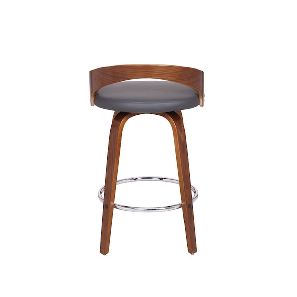 Armen Living Sonia 26" Counter Height Swivel Gray Faux Leather and Walnut Wood Bar Stool - LCSOBAGRWA26