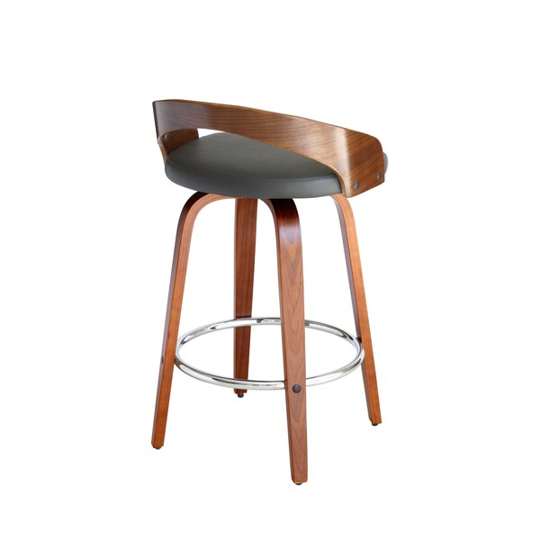 Armen Living Sonia 26" Counter Height Swivel Gray Faux Leather and Walnut Wood Bar Stool - LCSOBAGRWA26