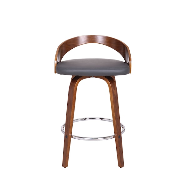 Armen Living Sonia 26" Counter Height Swivel Gray Faux Leather and Walnut Wood Bar Stool - LCSOBAGRWA26