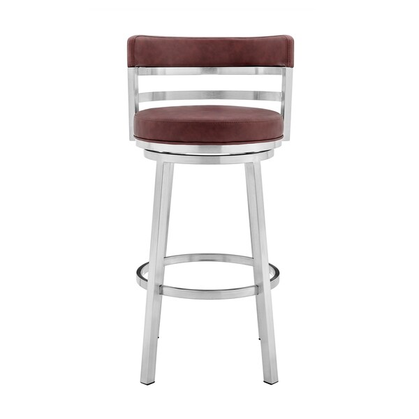 Armen Living Titana 26" Counter Height Swivel Red Faux Leather and Brushed Stainless Steel Bar Stool - 840254335165