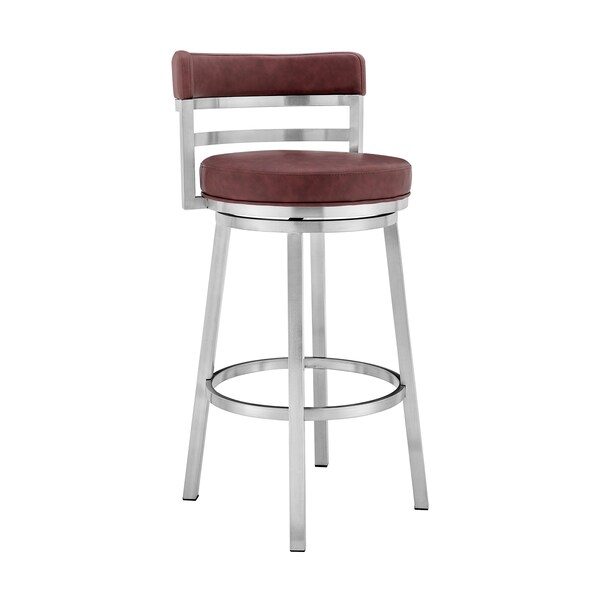Armen Living Titana 26" Counter Height Swivel Red Faux Leather and Brushed Stainless Steel Bar Stool - 840254335165