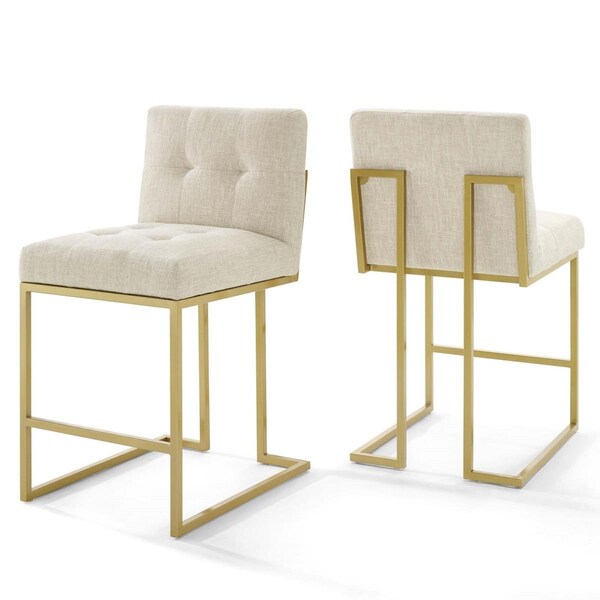 Modway Furniture Privy Gold Stainless Steel Upholstered Fabric Counter Stool, Gold Beige - Set of 2 - EEI-4154-GLD-BEI