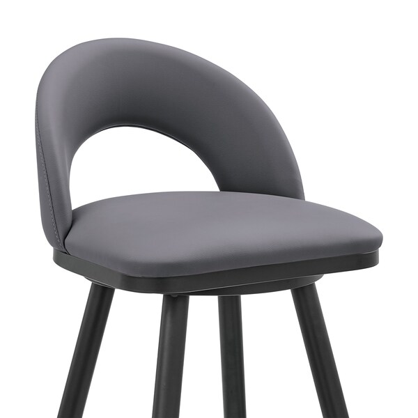 Armen Living Lottech Swivel Counter Stool in Black Metal and Gray Faux Leather - 840254335332