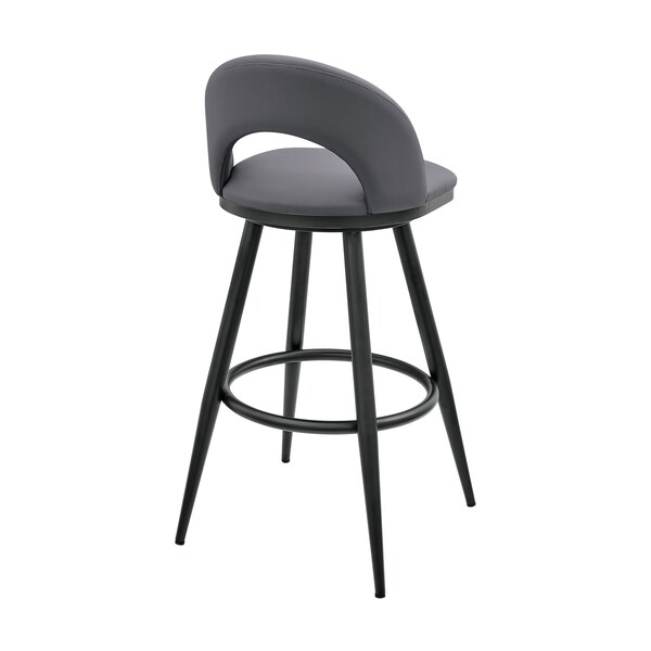 Armen Living Lottech Swivel Counter Stool in Black Metal and Gray Faux Leather - 840254335332