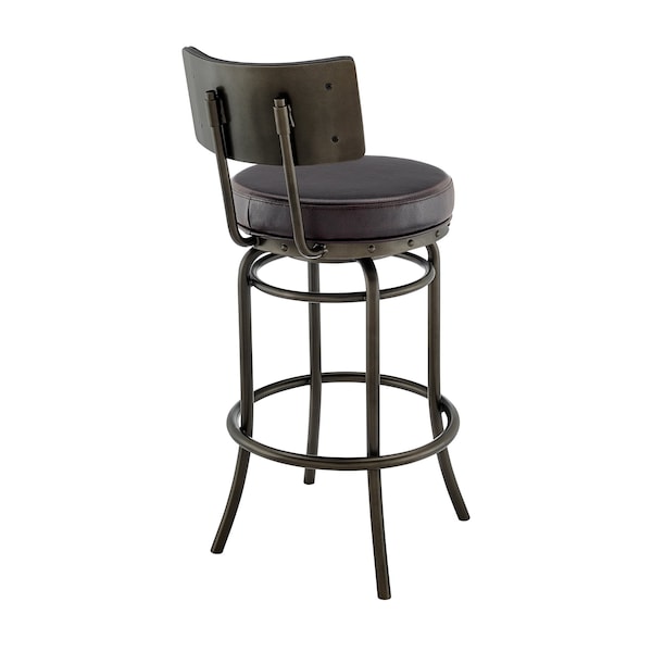 Armen Living Rees Swivel Counter or Bar Stool in Mocha Finish with Brown Faux Leather - 840254333611