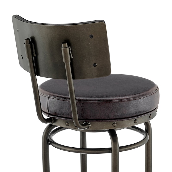 Armen Living Rees Swivel Counter or Bar Stool in Mocha Finish with Brown Faux Leather - 840254333611