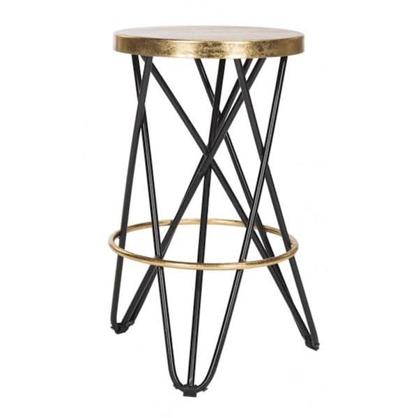 Safavieh 24 x 17 x 17 in. Lorna Gold Leaf Counter Stool Black & Gold - FOX3255D
