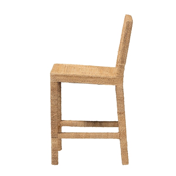 Bali & Pari Anfield Modern Bohemian Natural Seagrass and Mahogany Wood Counter Stool - 243-13486-ZORO