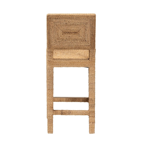 Bali & Pari Anfield Modern Bohemian Natural Seagrass and Mahogany Wood Counter Stool - 243-13486-ZORO