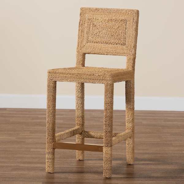 Bali & Pari Anfield Modern Bohemian Natural Seagrass and Mahogany Wood Counter Stool - 243-13486-ZORO